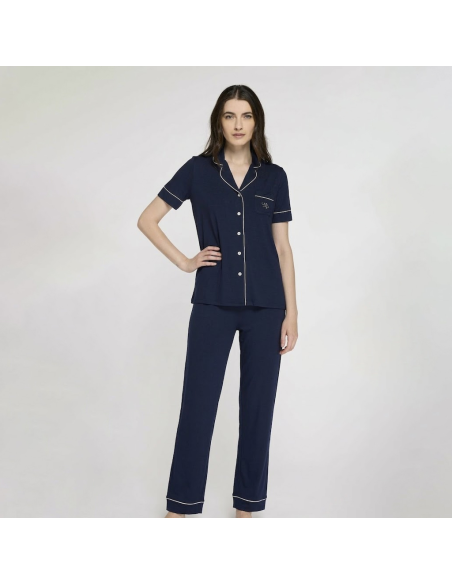 LIU JO PIGIAMA DONNA SCOLLO V MEZZA MANICA E PANTALONE LUNGO - JERSEY VISCOSA