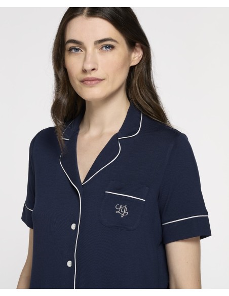 LIU JO PIGIAMA DONNA SCOLLO V MEZZA MANICA E PANTALONE LUNGO - JERSEY VISCOSA