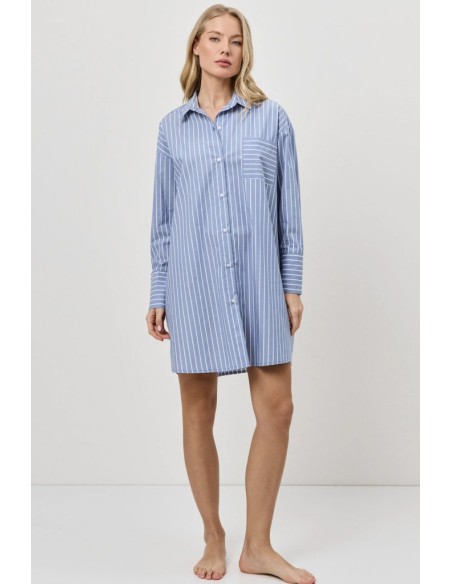 ARUELLE CAMICIA DA NOTTE DONNA ABBOTTONATA A MANICA LUNGA 100% COTONE - MAREN