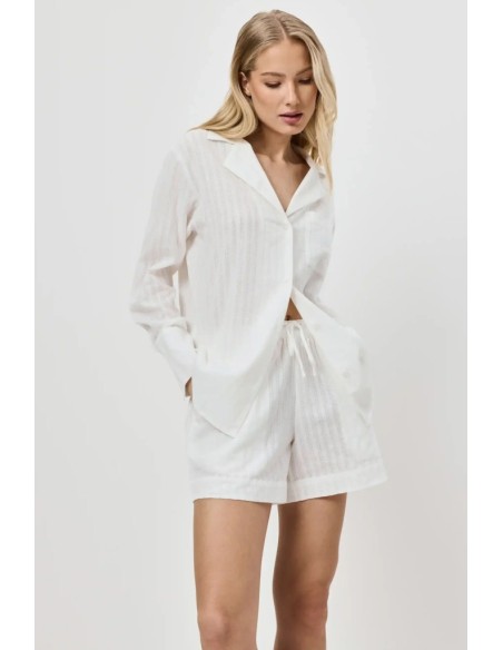 ARUELLE PIGIAMA ABBOTTONATO DONNA MANICA LUNGA E SHORTS 100% COTONE - ELARA