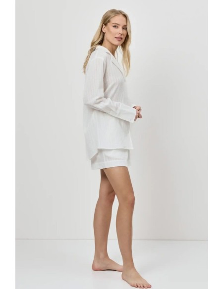 ARUELLE PIGIAMA ABBOTTONATO DONNA MANICA LUNGA E SHORTS 100% COTONE - ELARA
