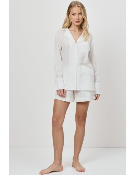 ARUELLE PIGIAMA ABBOTTONATO DONNA MANICA LUNGA E SHORTS 100% COTONE - ELARA