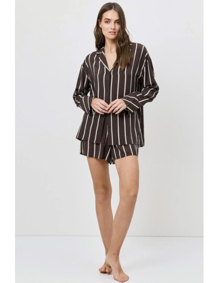 ARUELLE PIGIAMA ABBOTTONATO DONNA MANICA LUNGA E SHORTS IN VISCOSA - CEDAR