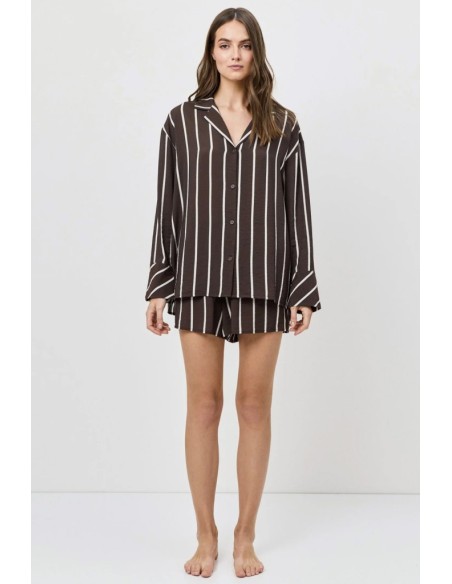 ARUELLE PIGIAMA ABBOTTONATO DONNA MANICA LUNGA E SHORTS IN VISCOSA - CEDAR