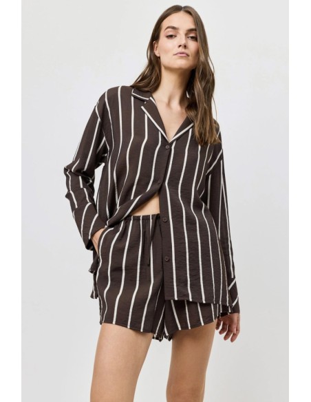 ARUELLE PIGIAMA ABBOTTONATO DONNA MANICA LUNGA E SHORTS IN VISCOSA - CEDAR