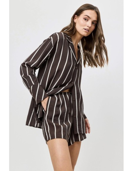 ARUELLE PIGIAMA ABBOTTONATO DONNA MANICA LUNGA E SHORTS IN VISCOSA - CEDAR