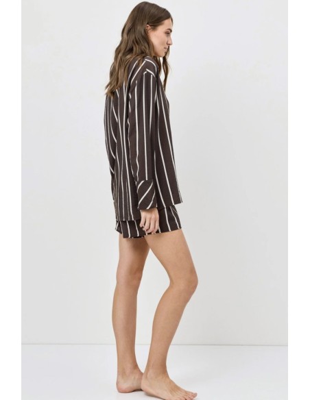 ARUELLE PIGIAMA ABBOTTONATO DONNA MANICA LUNGA E SHORTS IN VISCOSA - CEDAR