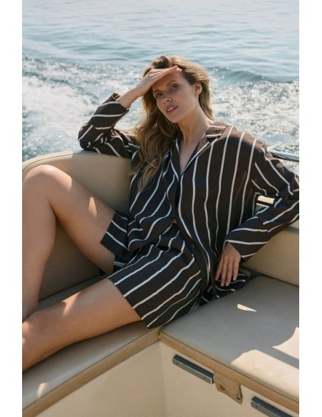 ARUELLE PIGIAMA ABBOTTONATO DONNA MANICA LUNGA E SHORTS IN VISCOSA - CEDAR