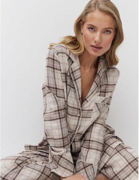 ARUELLE PIGIAMA APERTO DONNA MANICA LUNGA E PANTALONE LUNGO IN FLANELLA- MAELLE