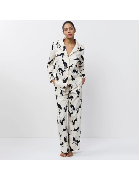 ARUELLE PIGIAMA APERTO DONNA MANICA LUNGA E PANTALONE LUNGO IN POPELINE - NYRA