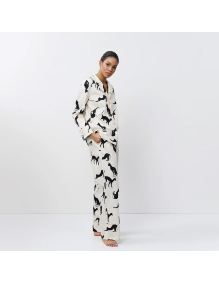 ARUELLE PIGIAMA APERTO DONNA MANICA LUNGA E PANTALONE LUNGO IN POPELINE - NYRA