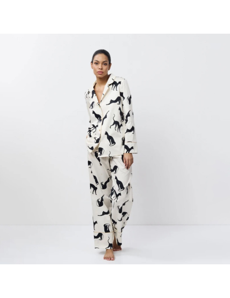 ARUELLE PIGIAMA APERTO DONNA MANICA LUNGA E PANTALONE LUNGO IN POPELINE - NYRA