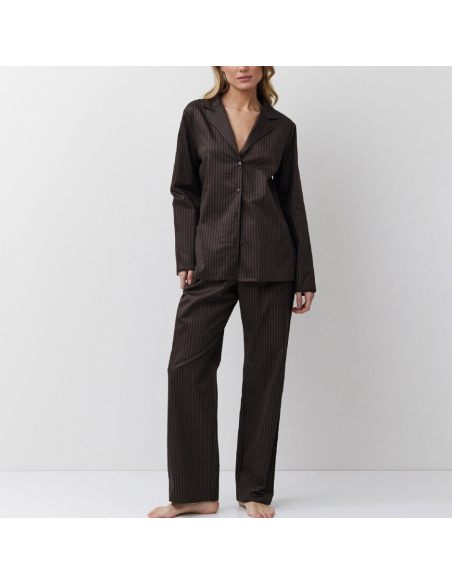 ARUELLE PIGIAMA APERTO DONNA MANICA LUNGA E PANTALONE LUNGO IN POPELINE - NOEMIE