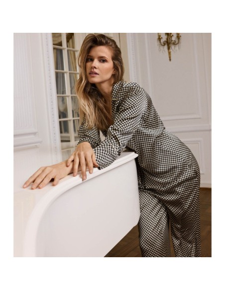 ARUELLE PIGIAMA APERTO DONNA MANICA LUNGA E PANTALONE LUNGO IN RASO - ROMIE