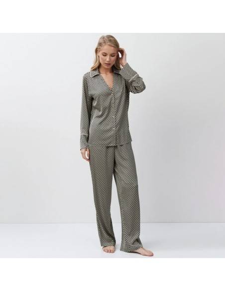 ARUELLE PIGIAMA APERTO DONNA MANICA LUNGA E PANTALONE LUNGO IN RASO - ROMIE