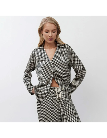 ARUELLE PIGIAMA APERTO DONNA MANICA LUNGA E PANTALONE LUNGO IN RASO - ROMIE