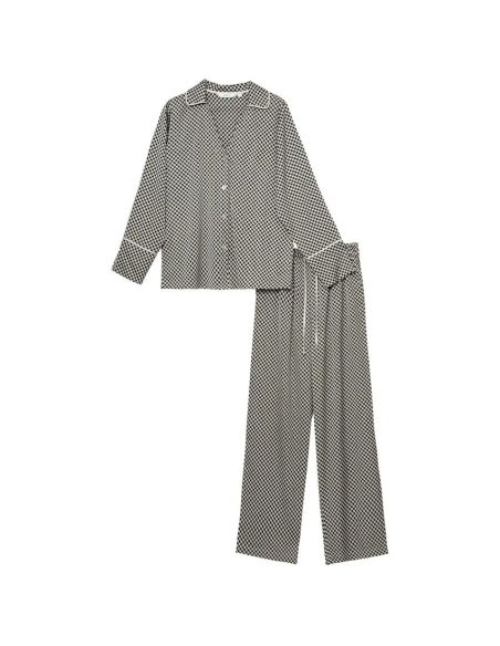 ARUELLE PIGIAMA APERTO DONNA MANICA LUNGA E PANTALONE LUNGO IN RASO - ROMIE