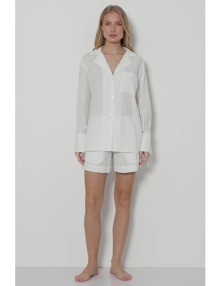 ARUELLE PIGIAMA DONNA ABBOTTONATO MANICA LUNGA E SHORTS 100% COTONE - ELARA