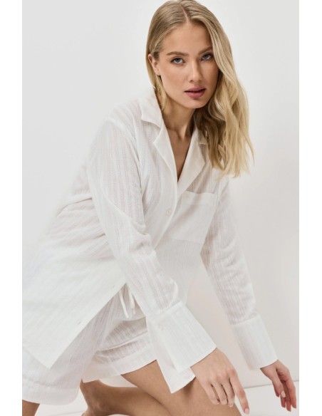 ARUELLE PIGIAMA DONNA ABBOTTONATO MANICA LUNGA E SHORTS 100% COTONE - ELARA