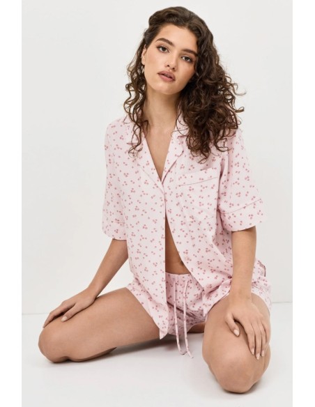 ARUELLE PIGIAMA DONNA ABBOTTONATO MANICA CORTA E SHORTS IN VISCOSA - BLOSSOM