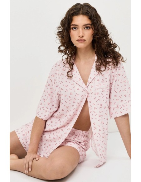 ARUELLE PIGIAMA DONNA ABBOTTONATO MANICA CORTA E SHORTS IN VISCOSA - BLOSSOM