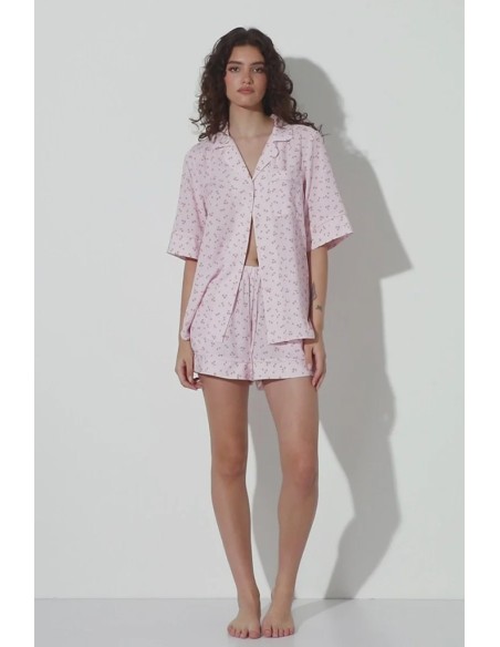 ARUELLE PIGIAMA DONNA ABBOTTONATO MANICA CORTA E SHORTS IN VISCOSA - BLOSSOM