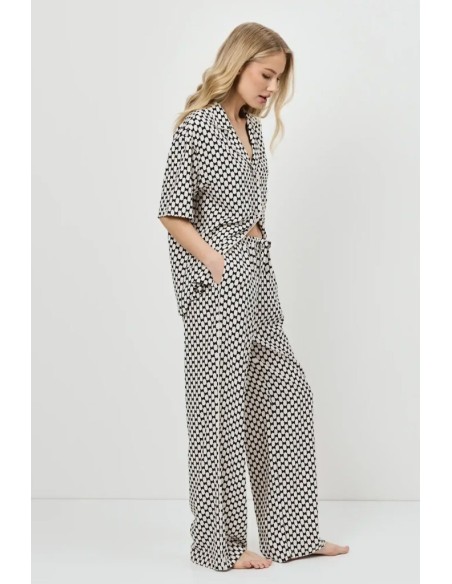 ARUELLE PIGIAMA DONNA ABBOTTONATO MANICA CORTA E PANTALONE LUNGO IN VISCOSA - VESPER