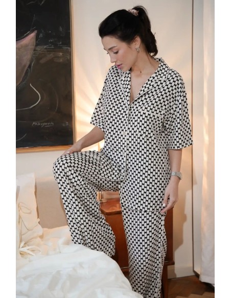 ARUELLE PIGIAMA DONNA ABBOTTONATO MANICA CORTA E PANTALONE LUNGO IN VISCOSA - VESPER