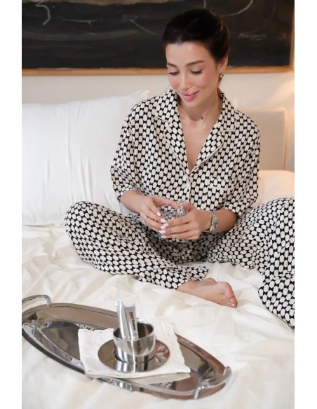 ARUELLE PIGIAMA DONNA ABBOTTONATO MANICA CORTA E PANTALONE LUNGO IN VISCOSA - VESPER