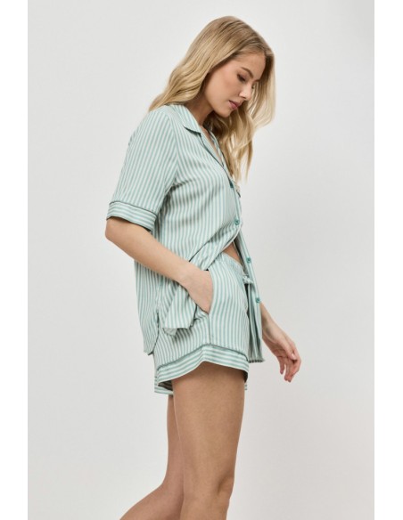 ARUELLE PIGIAMA DONNA ABBOTTONATO MANICA CORTA E SHORTS IN VISCOSA - MOSS