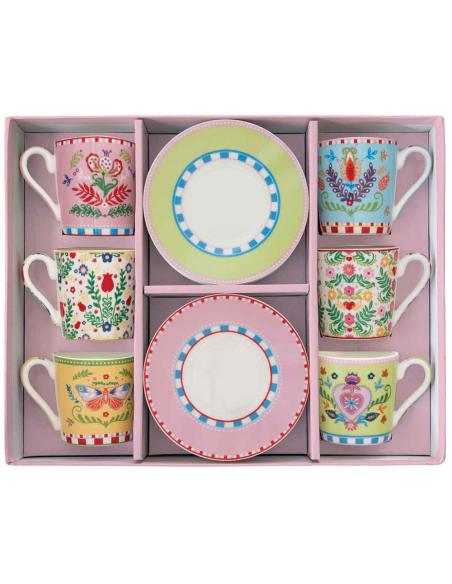 EASY LIFE SET 6 TAZZE CAFFÈ CON PIATTINO 100 ML - SPRING FOLK