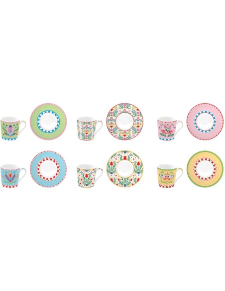 EASY LIFE SET 6 TAZZE CAFFÈ CON PIATTINO 100 ML - SPRING FOLK