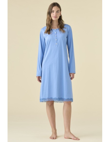 NOIDINOTTE CAMICIA DA NOTTE DONNA A SERAFINO MANICA LUNGA IN COTONE JERSEY