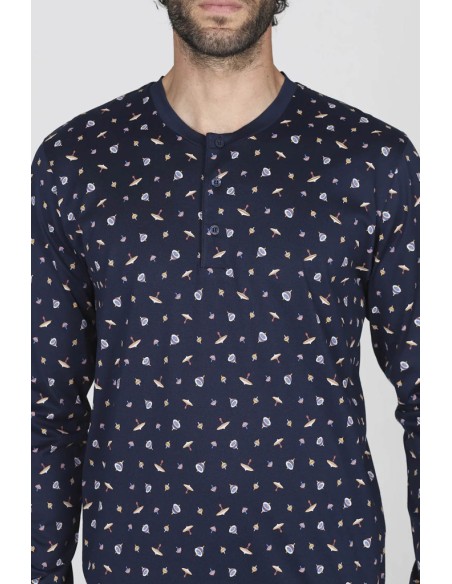 JULIPET PIGIAMA UOMO SERAFINO MANICA LUNGA E PANTALONE LUNGO IN COTONE JERSEY - MAPELLO