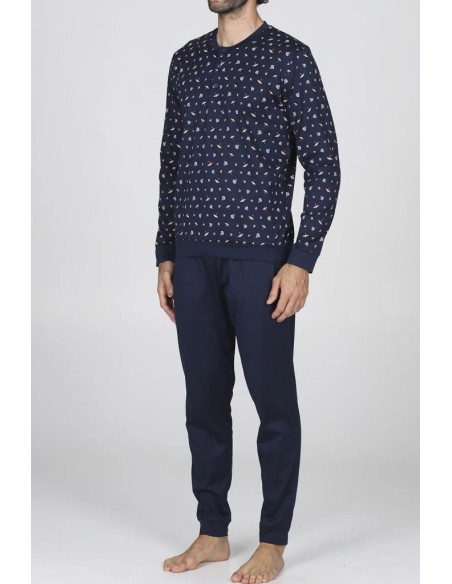 JULIPET PIGIAMA UOMO SERAFINO MANICA LUNGA E PANTALONE LUNGO IN COTONE JERSEY - MAPELLO