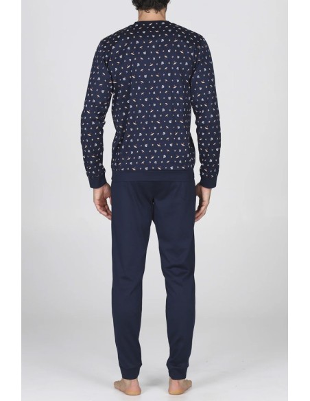 JULIPET PIGIAMA UOMO SERAFINO MANICA LUNGA E PANTALONE LUNGO IN COTONE JERSEY - MAPELLO