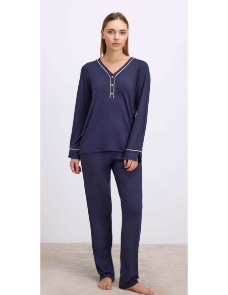 GOLDENBAY PIGIAMA DONNA SERAFINO MANICA LUNGA  E PANTALONE IN JERSEY - OLEANDER