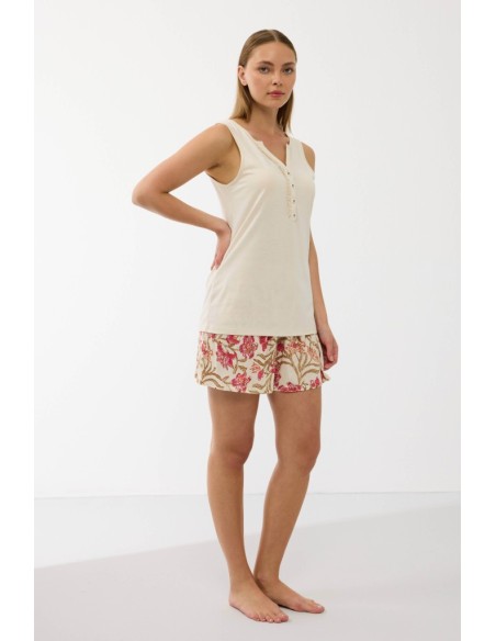 GOLDENBAY PIGIAMA DONNA SERAFINO SPALLA LARGA E SHORTS IN JERSEY - FIORA