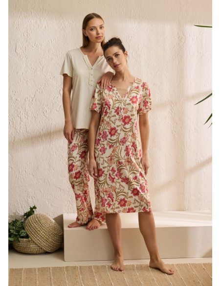 GOLDENBAY CAMICIA DA NOTTE DONNA SERAFINO MANICA CORTA IN JERSEY - FIORA