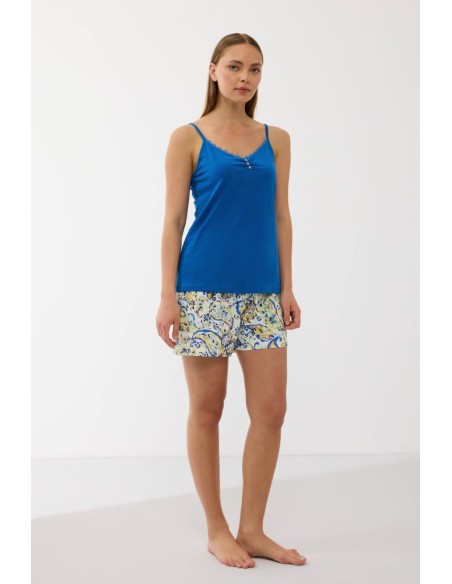 GOLDENBAY PIGIAMA DONNA SERAFINO SPALLA STRETTA E SHORTS IN JERSEY - OPALIA