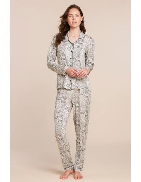 NOIDINOTTE PIGIAMA DONNA APERTO MANICA LUNGA E PANTALONE LUNGO