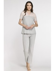 LIU JO PIGIAMA DONNA SCOLLO V MANICA CORTA E PANTALONE -...