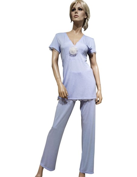 VERDIANI PIGIAMA DONNA SCOLLO V, MEZZA MANCIA E PANTALONE