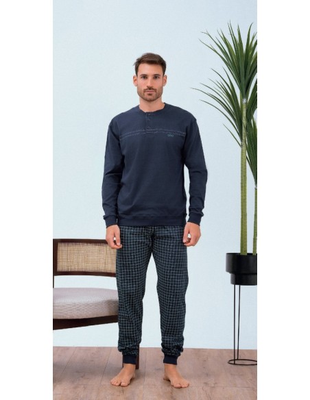 QBO PIGIAMA UOMO SERAFINO MANICA LUNGA E PANTALONE LUNGO 100% COTONE JERSEY