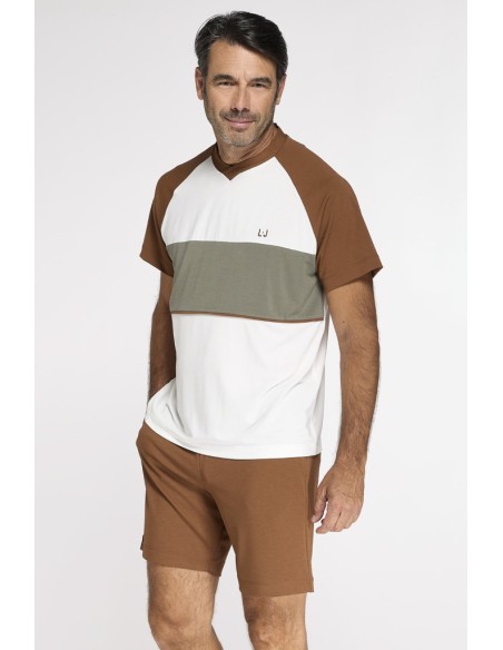 LIU JO PIGIAMA UOMO GIROCOLLO MEZZA MANICA E PANTALONCINO IN COTONE MODAL - CAROLYN