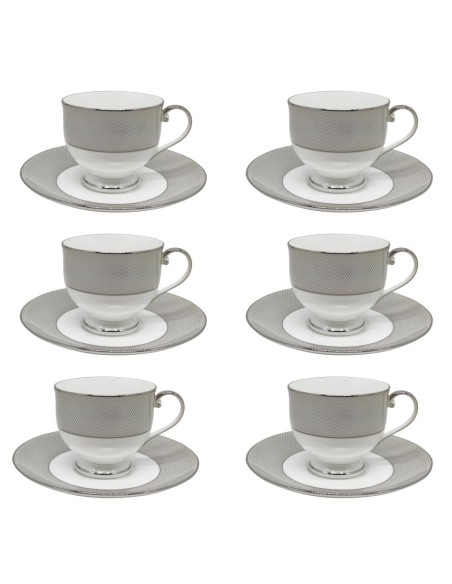 NARUMI SET 6 TAZZE THE CON PIATTINO - PLATINUM MESH DIAMOND