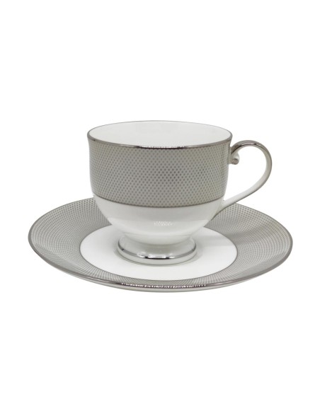 NARUMI SET 6 TAZZE THE CON PIATTINO - PLATINUM MESH DIAMOND