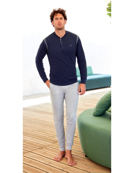 QBO PIGIAMA UOMO SERAFINO MANICA LUNGA E PANTALONE LUNGO 100% COTONE JERSEY