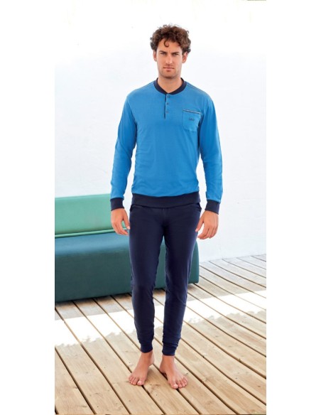 QBO PIGIAMA UOMO SERAFINO MANICA LUNGA E PANTALONE LUNGO 100% COTONE JERSEY