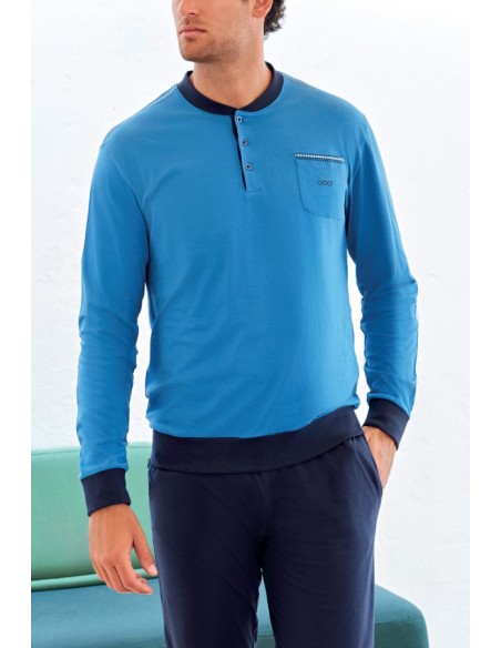 QBO PIGIAMA UOMO SERAFINO MANICA LUNGA E PANTALONE LUNGO 100% COTONE JERSEY